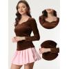 imageAllegra K Velvet Tops for Womens Long Sleeves Sweetheart Neck BlouseBrown