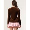 imageAllegra K Velvet Tops for Womens Long Sleeves Sweetheart Neck BlouseBrown