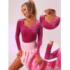 imageAllegra K Velvet Tops for Womens Long Sleeves Sweetheart Neck BlouseHot Pink