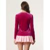 imageAllegra K Velvet Tops for Womens Long Sleeves Sweetheart Neck BlouseHot Pink