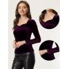 imageAllegra K Velvet Tops for Womens Long Sleeves Sweetheart Neck BlousePurple