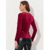 imageAllegra K Velvet Tops for Womens Long Sleeves Sweetheart Neck BlouseRed