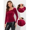 imageAllegra K Velvet Tops for Womens Long Sleeves Sweetheart Neck BlouseRed