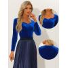 imageAllegra K Velvet Tops for Womens Long Sleeves Sweetheart Neck BlouseRoyal Blue