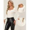 imageAllegra K Velvet Tops for Womens Long Sleeves Sweetheart Neck BlouseWhite