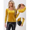 imageAllegra K Velvet Tops for Womens Long Sleeves Sweetheart Neck BlouseYellow