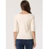 imageAllegra K Womens Casual Round Neck Elbow Sleeve t Shirts Slim Fit Blouses Tops FashionBeige