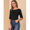 imageAllegra K Womens Casual Round Neck Elbow Sleeve t Shirts Slim Fit Blouses Tops FashionBlack