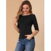 imageAllegra K Womens Casual Round Neck Elbow Sleeve t Shirts Slim Fit Blouses Tops FashionBlack