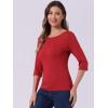 imageAllegra K Womens Casual Round Neck Elbow Sleeve t Shirts Slim Fit Blouses Tops FashionBright Red