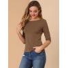 imageAllegra K Womens Casual Round Neck Elbow Sleeve t Shirts Slim Fit Blouses Tops FashionBrown