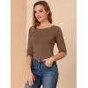 imageAllegra K Womens Casual Round Neck Elbow Sleeve t Shirts Slim Fit Blouses Tops FashionBrown