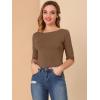 imageAllegra K Womens Casual Round Neck Elbow Sleeve t Shirts Slim Fit Blouses Tops FashionBrown