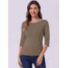 imageAllegra K Womens Casual Round Neck Elbow Sleeve t Shirts Slim Fit Blouses Tops FashionCamel