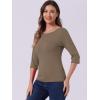 imageAllegra K Womens Casual Round Neck Elbow Sleeve t Shirts Slim Fit Blouses Tops FashionCamel