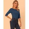 imageAllegra K Womens Casual Round Neck Elbow Sleeve t Shirts Slim Fit Blouses Tops FashionDark Blue