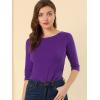 imageAllegra K Womens Casual Round Neck Elbow Sleeve t Shirts Slim Fit Blouses Tops FashionDeep Purple