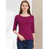 imageAllegra K Womens Casual Round Neck Elbow Sleeve t Shirts Slim Fit Blouses Tops FashionFuchsia