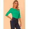 imageAllegra K Womens Casual Round Neck Elbow Sleeve t Shirts Slim Fit Blouses Tops FashionGreens