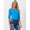 imageAllegra K Womens Casual Round Neck Elbow Sleeve t Shirts Slim Fit Blouses Tops FashionLake Blue