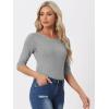 imageAllegra K Womens Casual Round Neck Elbow Sleeve t Shirts Slim Fit Blouses Tops FashionLight Gray