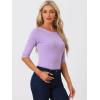 imageAllegra K Womens Casual Round Neck Elbow Sleeve t Shirts Slim Fit Blouses Tops FashionLight Purple