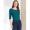 imageAllegra K Womens Casual Round Neck Elbow Sleeve t Shirts Slim Fit Blouses Tops FashionPeacock Blue