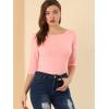 imageAllegra K Womens Casual Round Neck Elbow Sleeve t Shirts Slim Fit Blouses Tops FashionPink