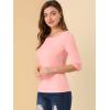 imageAllegra K Womens Casual Round Neck Elbow Sleeve t Shirts Slim Fit Blouses Tops FashionPink