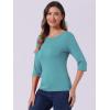 imageAllegra K Womens Casual Round Neck Elbow Sleeve t Shirts Slim Fit Blouses Tops FashionSea Green