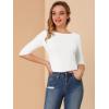 imageAllegra K Womens Casual Round Neck Elbow Sleeve t Shirts Slim Fit Blouses Tops FashionWhite