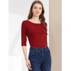 imageAllegra K Womens Casual Round Neck Elbow Sleeve t Shirts Slim Fit Blouses Tops FashionWine Red