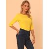 imageAllegra K Womens Casual Round Neck Elbow Sleeve t Shirts Slim Fit Blouses Tops FashionYellows