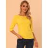 imageAllegra K Womens Casual Round Neck Elbow Sleeve t Shirts Slim Fit Blouses Tops FashionYellows