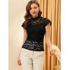 imageAllegra K Womens Elegant Floral Lace Blouse Short Sleeve Keyhole Back Fitted Semi Sheer TopBlack