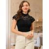 imageAllegra K Womens Elegant Floral Lace Blouse Short Sleeve Keyhole Back Fitted Semi Sheer TopBlack
