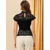 imageAllegra K Womens Elegant Floral Lace Blouse Short Sleeve Keyhole Back Fitted Semi Sheer TopBlack