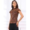 imageAllegra K Womens Elegant Floral Lace Blouse Short Sleeve Keyhole Back Fitted Semi Sheer TopBrown