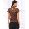 imageAllegra K Womens Elegant Floral Lace Blouse Short Sleeve Keyhole Back Fitted Semi Sheer TopBrown