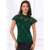 imageAllegra K Womens Elegant Floral Lace Blouse Short Sleeve Keyhole Back Fitted Semi Sheer TopGreen