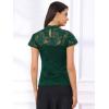 imageAllegra K Womens Elegant Floral Lace Blouse Short Sleeve Keyhole Back Fitted Semi Sheer TopGreen