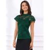imageAllegra K Womens Elegant Floral Lace Blouse Short Sleeve Keyhole Back Fitted Semi Sheer TopGreen