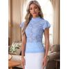 imageAllegra K Womens Elegant Floral Lace Blouse Short Sleeve Keyhole Back Fitted Semi Sheer TopLight Blue