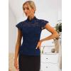 imageAllegra K Womens Elegant Floral Lace Blouse Short Sleeve Keyhole Back Fitted Semi Sheer TopNavy Blue
