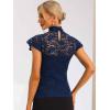 imageAllegra K Womens Elegant Floral Lace Blouse Short Sleeve Keyhole Back Fitted Semi Sheer TopNavy Blue