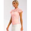 imageAllegra K Womens Elegant Floral Lace Blouse Short Sleeve Keyhole Back Fitted Semi Sheer TopPinks