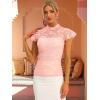 imageAllegra K Womens Elegant Floral Lace Blouse Short Sleeve Keyhole Back Fitted Semi Sheer TopPinks