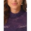imageAllegra K Womens Elegant Floral Lace Blouse Short Sleeve Keyhole Back Fitted Semi Sheer TopPurple
