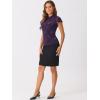 imageAllegra K Womens Elegant Floral Lace Blouse Short Sleeve Keyhole Back Fitted Semi Sheer TopPurple