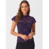 imageAllegra K Womens Elegant Floral Lace Blouse Short Sleeve Keyhole Back Fitted Semi Sheer TopPurple
